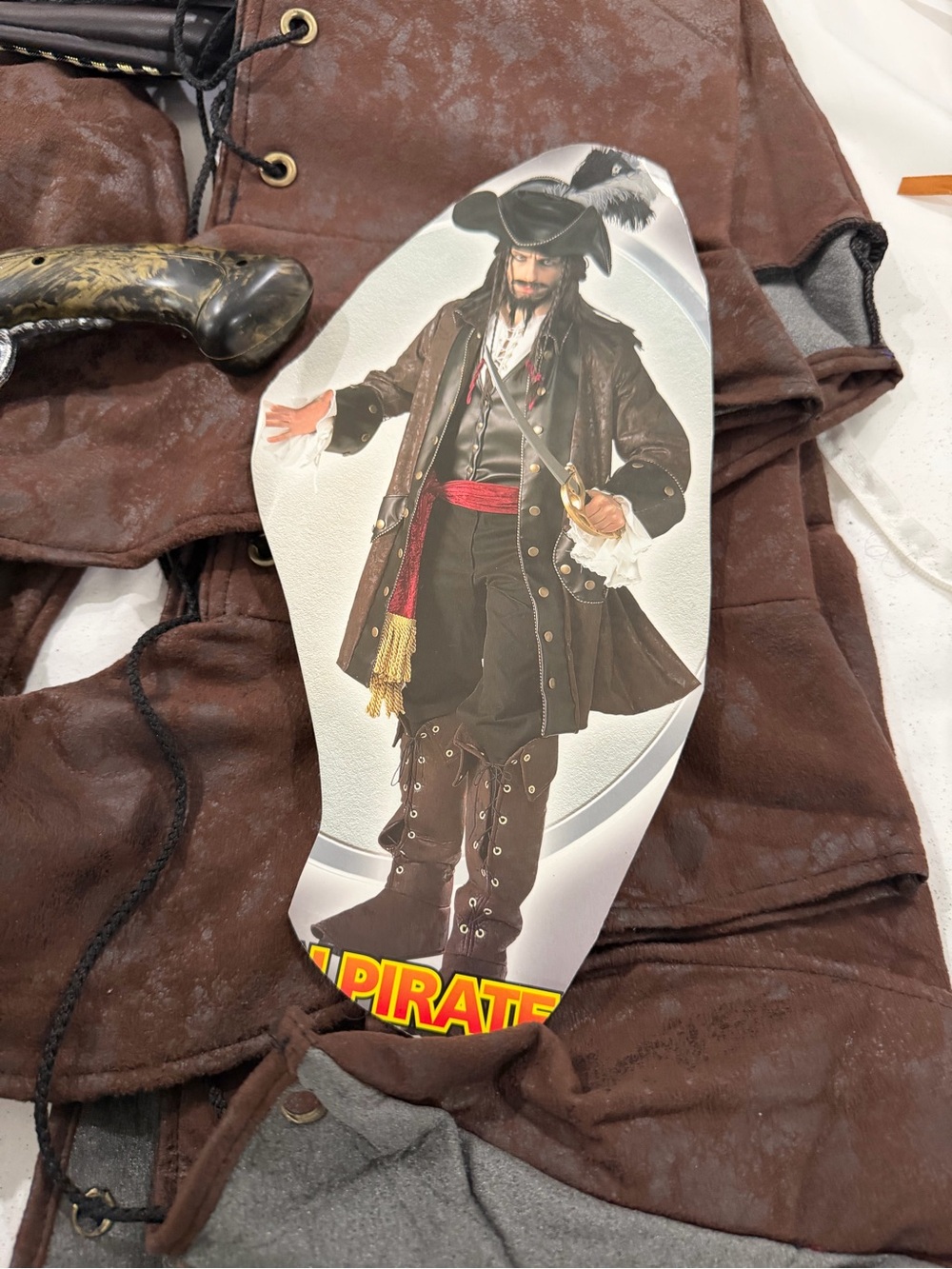 Spirit Brown Pirate Coat Costume with Red Sash Accent